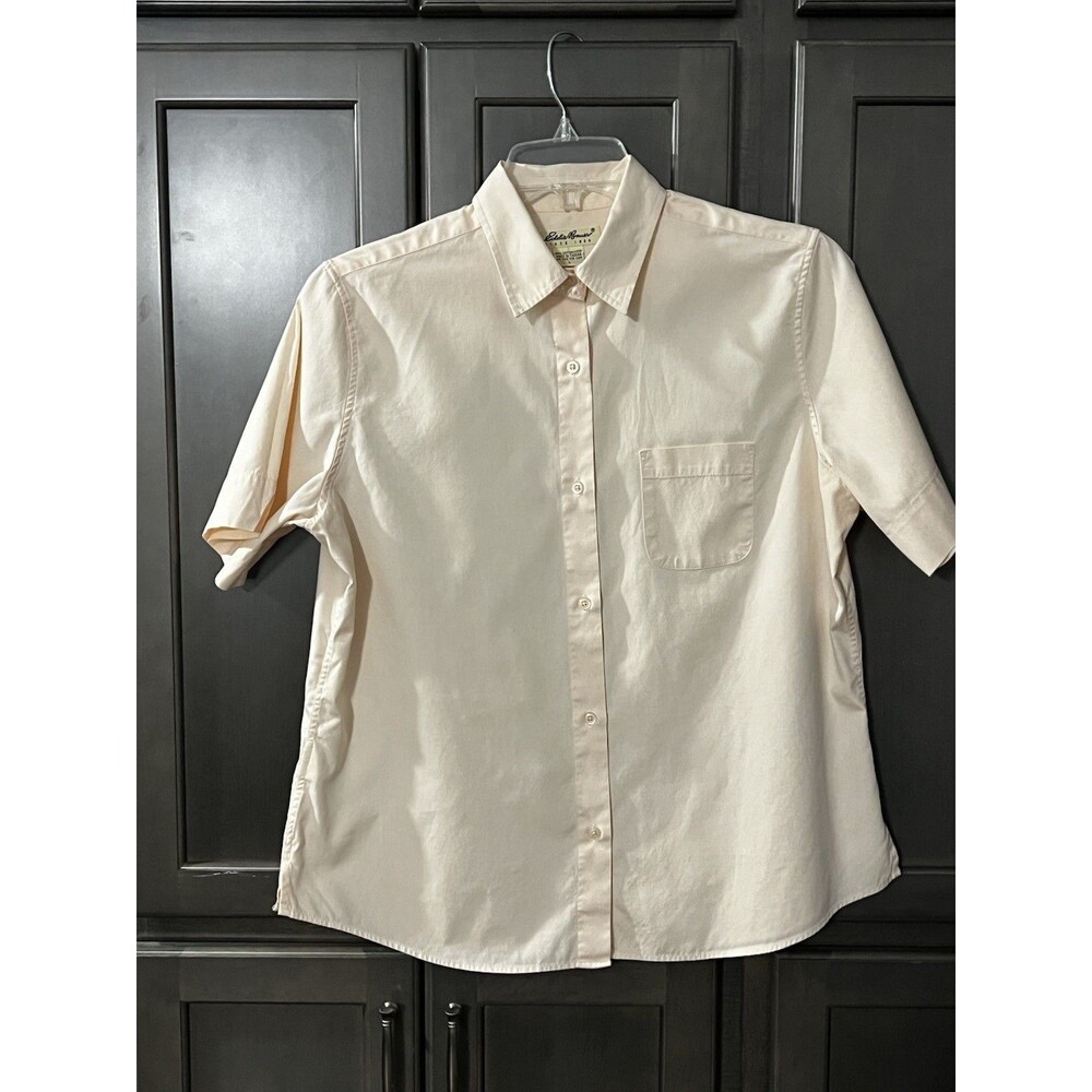 Eddie Bauer Women’s SS Button Down Shirt Peach Large Vintage Blouse